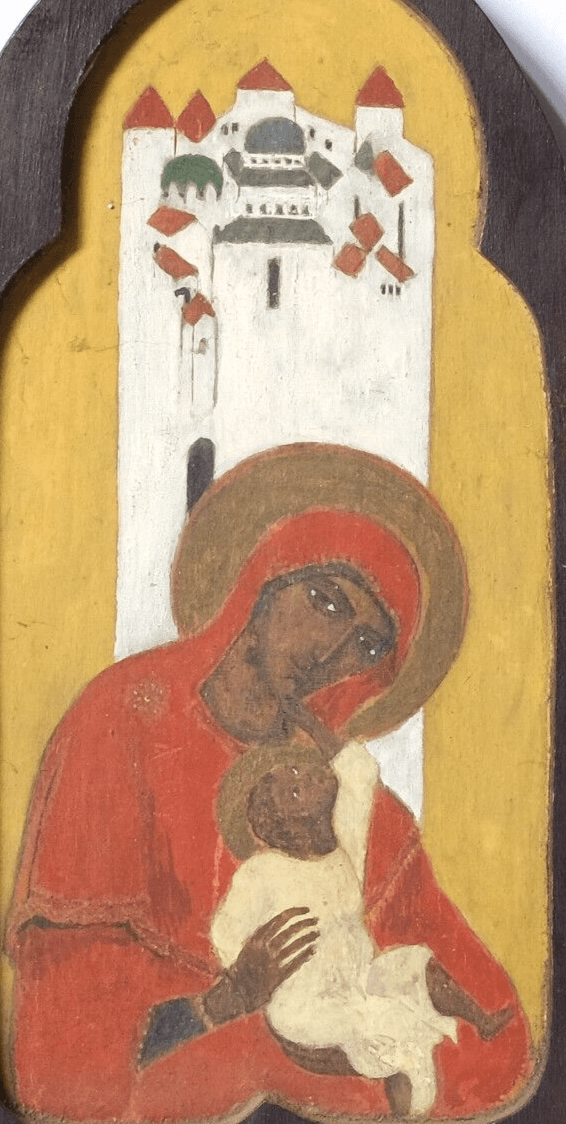 Antique Oil Religious Painting signed Mary Virgin, Jesus Framed image 2