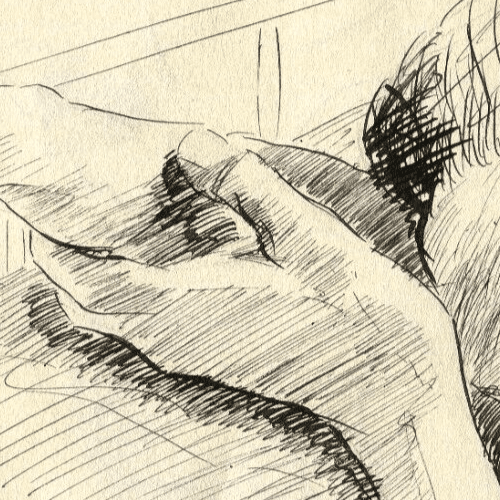 Vintage Ink Original Drawing Man Portrait, Sleeping, Arms image 3