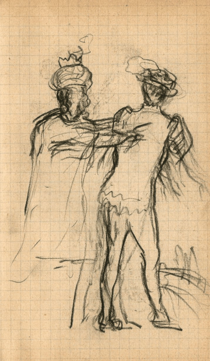 Antique Pencil Original Drawing signed Sketch Couple, Man, Women image 1