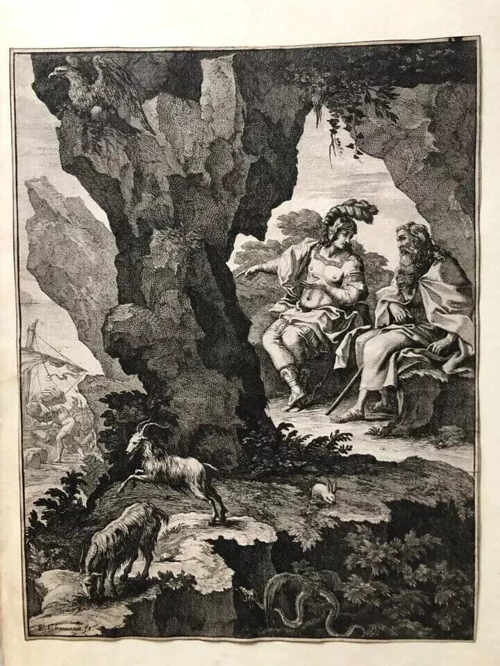 Antique Original Etching François CHAUVEAU (1613-1676) Bible, Goats image 8
