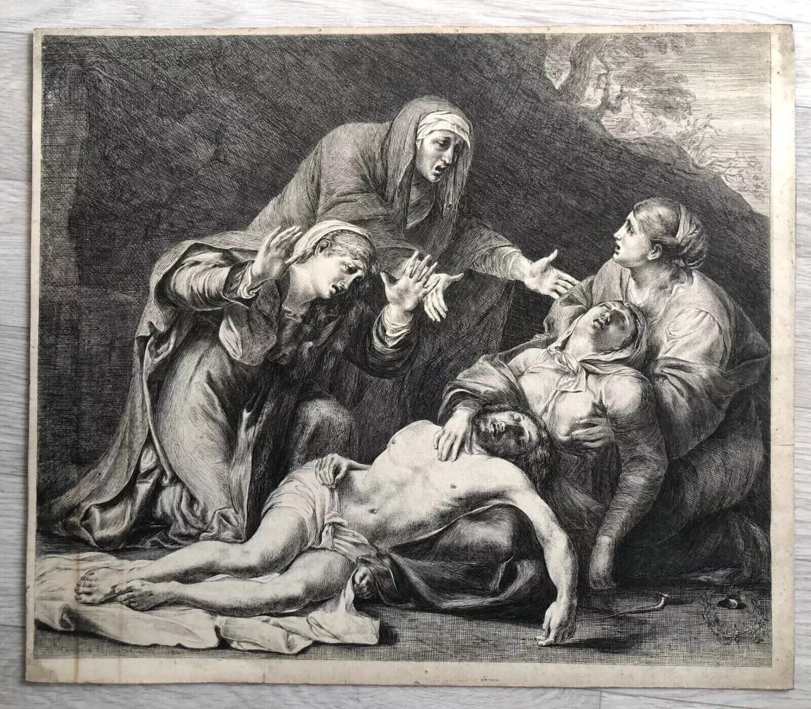 Vintage Etching Vivant DENON (1747-1825) Lamentation over dead Christ Carracci image 8