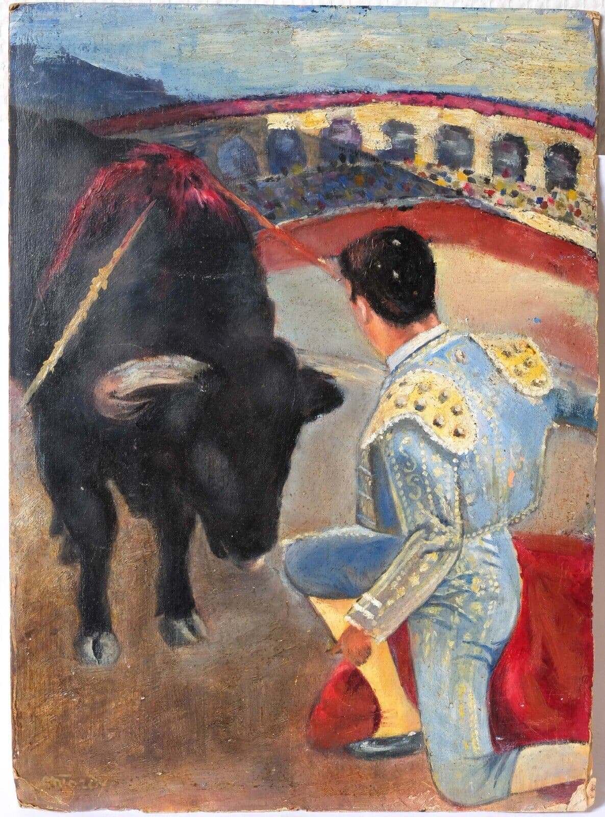 Modern Oil Painting Signed Torrero Man Portrait Corrida image 4