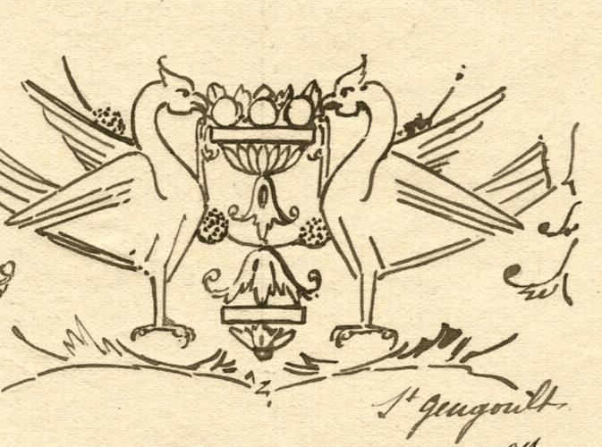Vintage Ink Original Drawing Saint-Gengoult Badge, Blason image 2