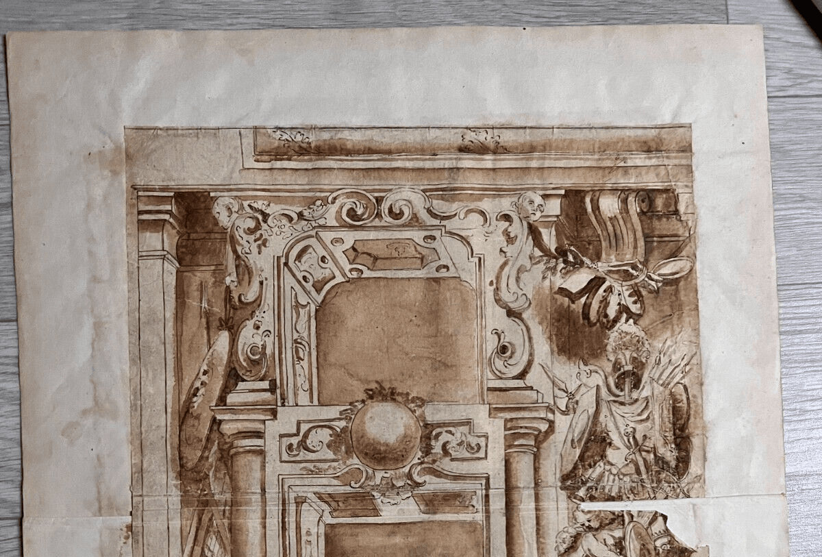 Original Antique Drawing Architecture, Sculpture, Art, Doors 18th century image 2
