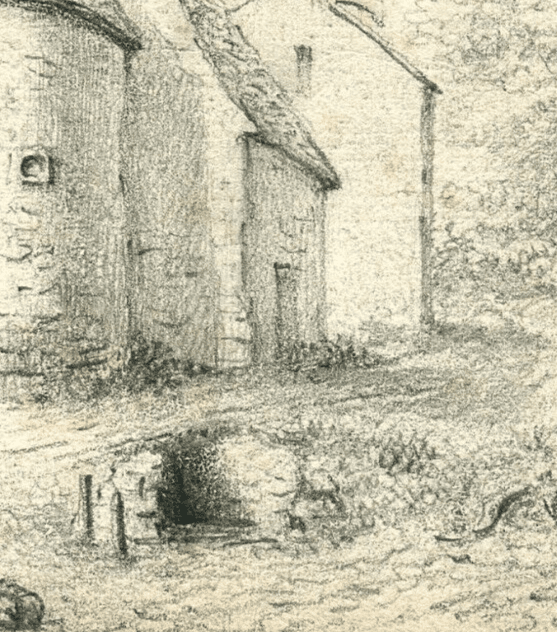 Antique Pencil Original Drawing 19th century Lagny Farm Landscape, Oise image 3