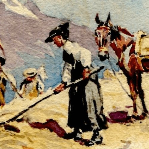 Antique Original Drawing signed George MANSON (1850-1876) Peasants Figures