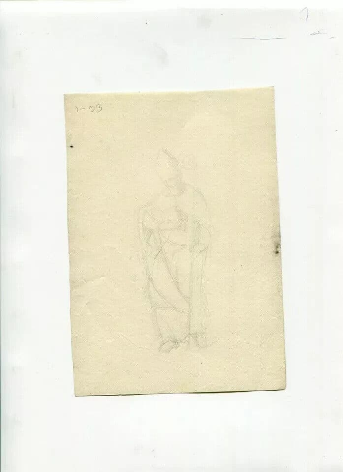 Antique Pencil Original Drawing Pope, Apostle, Religious, People, Portrait image 4