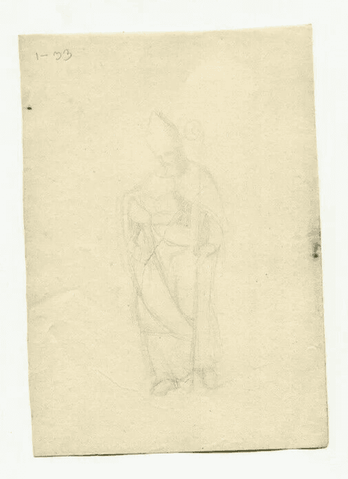 Antique Pencil Original Drawing Pope, Apostle, Religious, People, Portrait image 2