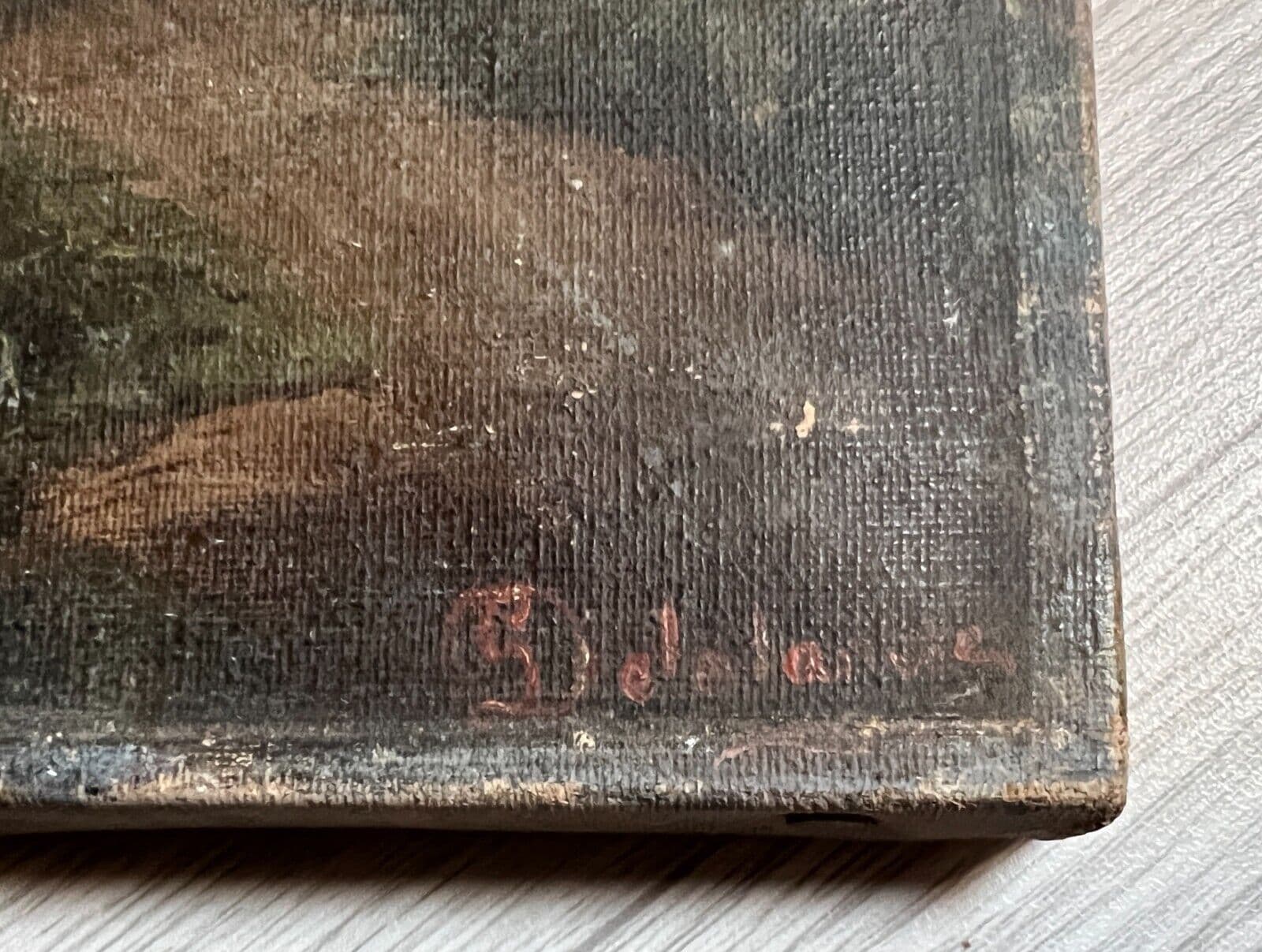 Antique Oil Original Painting River Landscape, Man with Horse, Trees, Loing image 6