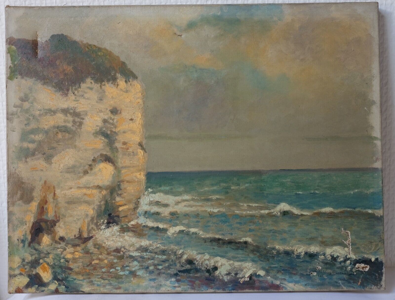 Antique Original Painting French School XX Century Seaview Landscape image 3
