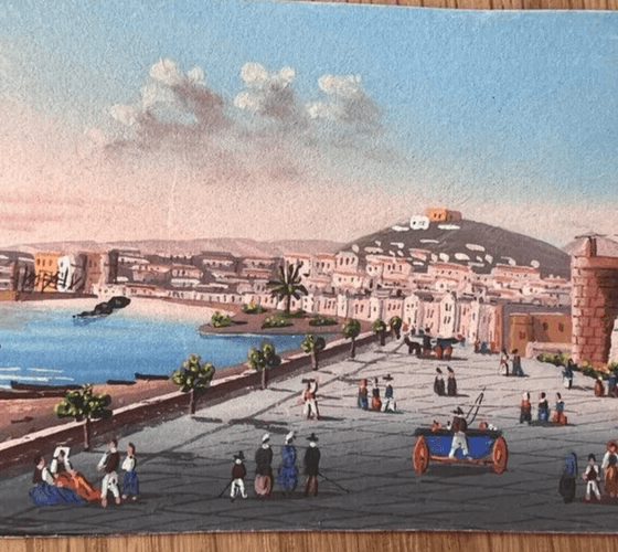 Antique Original Drawing Italian, Napoli Landscape Cityview image 4