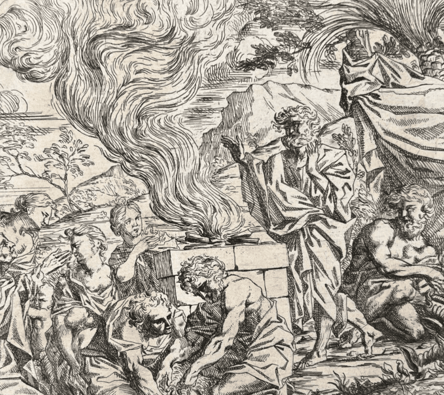 Antique Etching Original Religious, Bible, Fire, People, Moise image 6