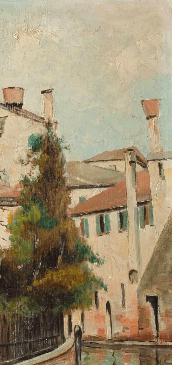 Antique Oil Painting Original Signed MARIN Landscape, Village, House, Canal image 2