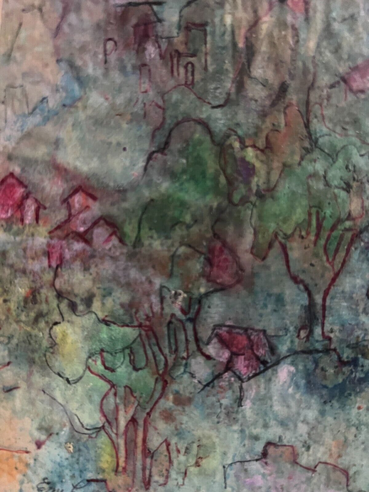 Modern Drawing Original signed Red Blue Green Abstract  Evelyn Markon Licht image 1