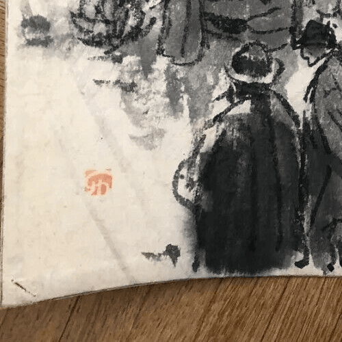 Antique Drawing Characters in the Rain By Jules CHADEL (1870-1942), Umbrellas image 5