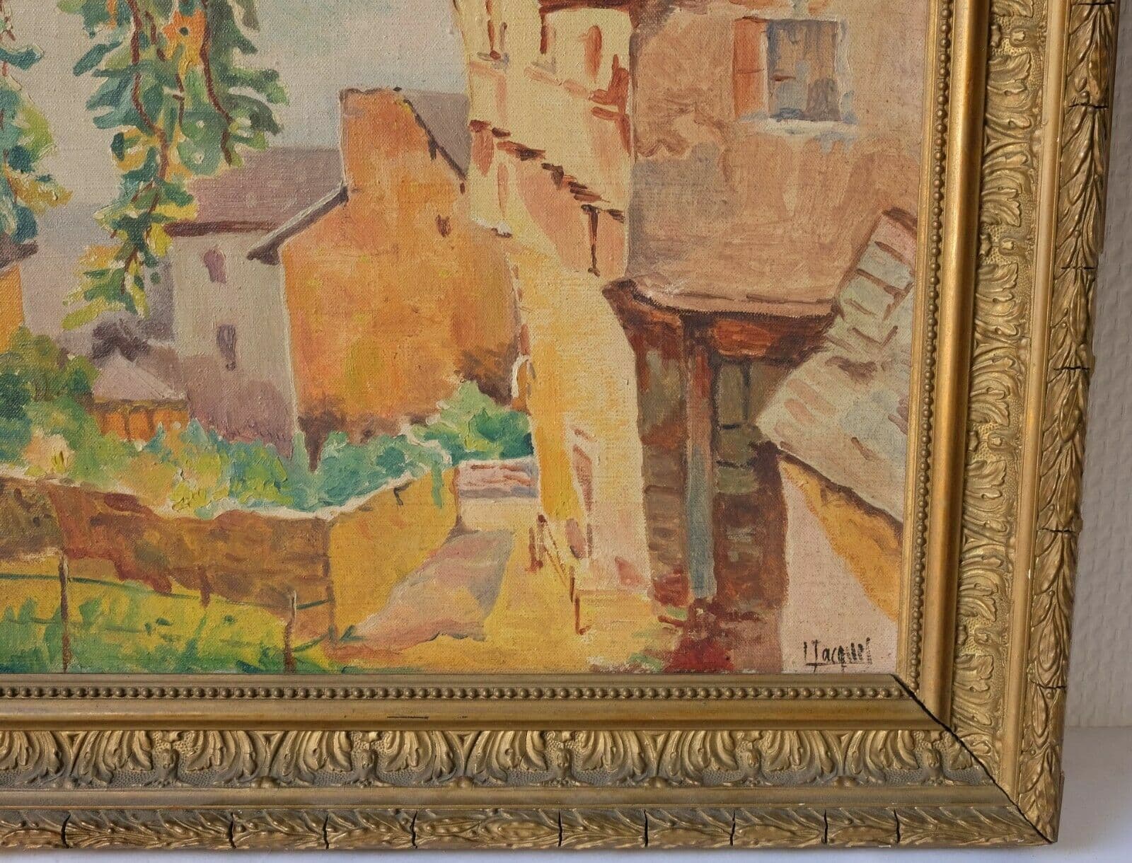 Antique Oil Painting Lucy JAQUET (1849-1893) Village Landscape Artwork image 3