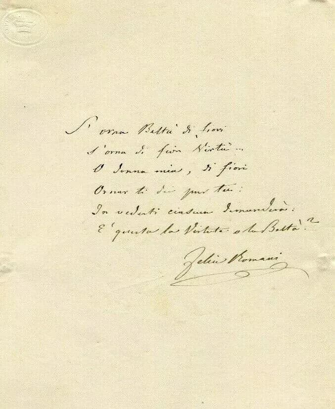 Antique Original Document Love Letter Original Felice Romani (1788-1865) image 6