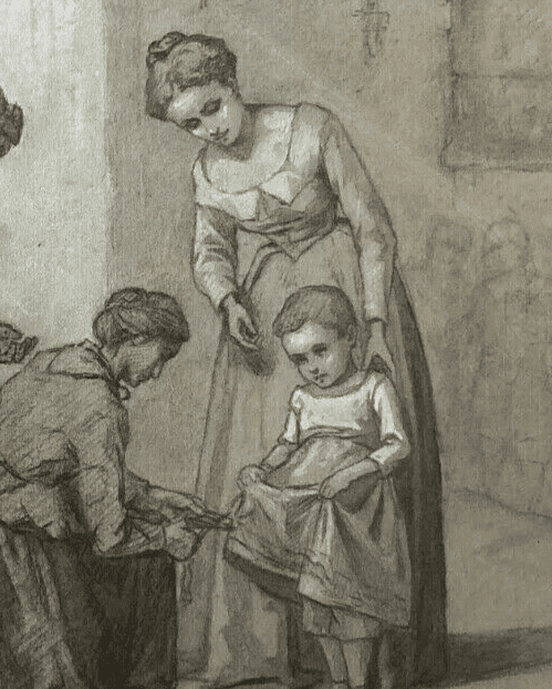 Antique Original Pencil Drawing 19th century Ink Figures, Children, Baby Artwork image 5