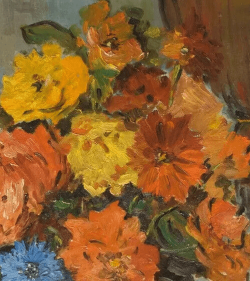 Antique Oil Painting Still Life Orange Yellow Bouquet, Flowers, Floral image 4