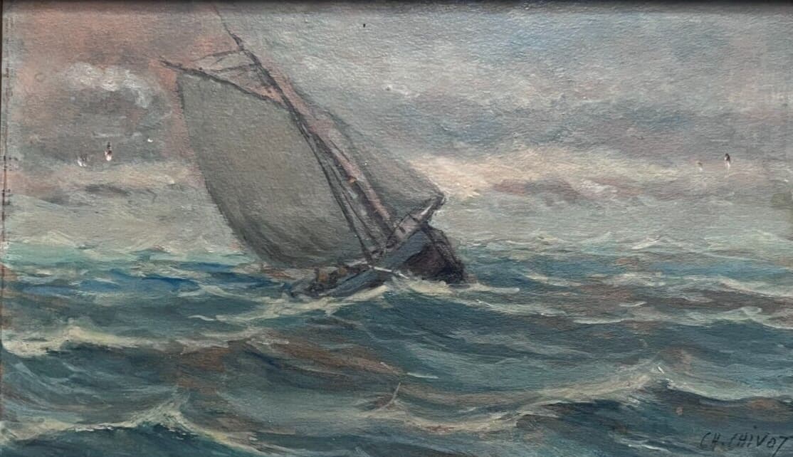Painting by Charles L. CHIVOT (1866-?) Boat at Sea image 1
