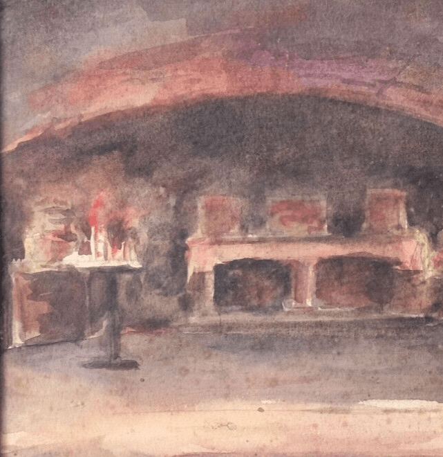 Antique Original Painting signed By the Fire, Underground Landscape image 2