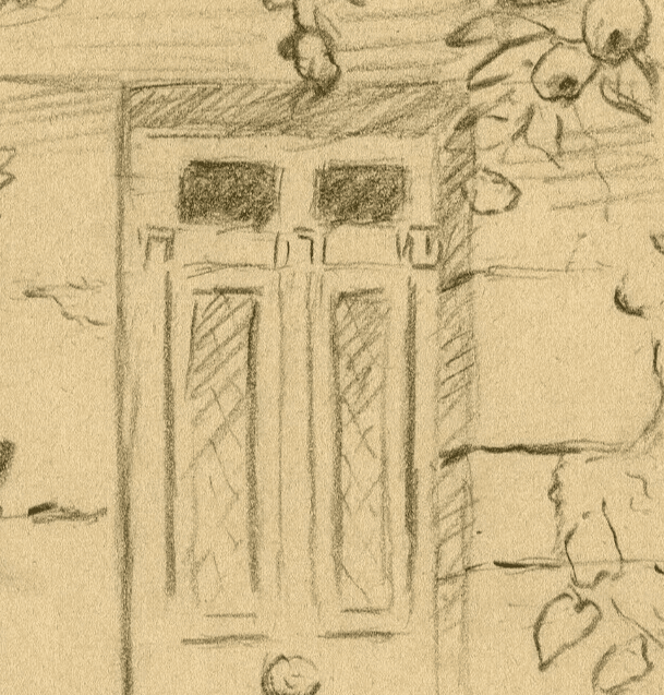 Vintage Pencil Drawing signed Door, House, Landscape, Architecture Architectural image 4