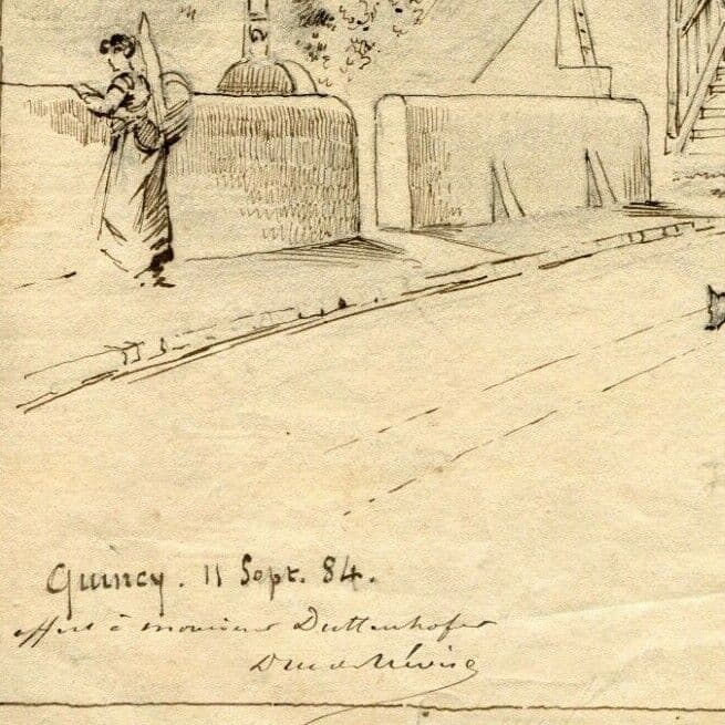 Antique Drawing Hippolyte De TREVISE Quincy Cityscapes with Dog and Woman 1884 image 2