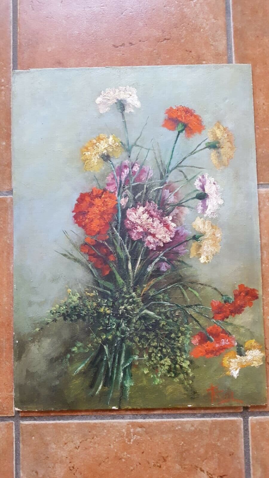 Antique Oil Painting Original Still Life Bouquet of Flowers signed French image 6
