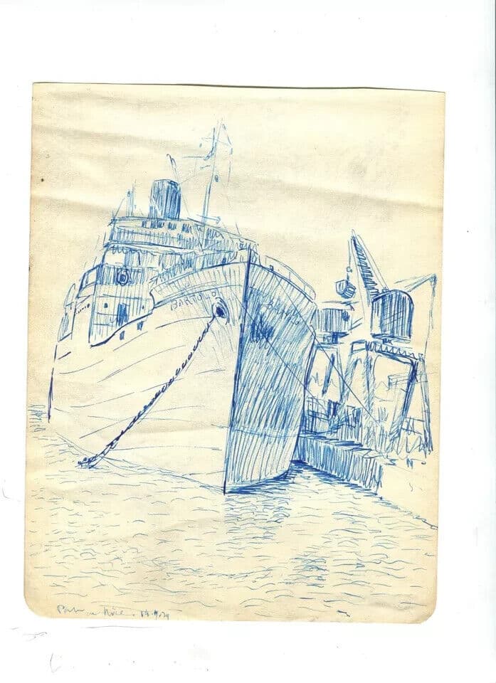 Vintage Ink Drawing Original Maritime Landscape, Boat, Nice, Theoule c. 1924 image 6