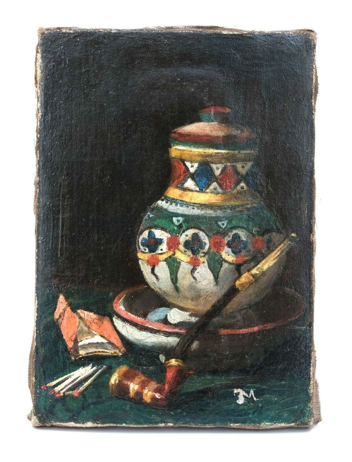 Painting Still Life Vase Pipe attr Ernest MEISSONIER image 2