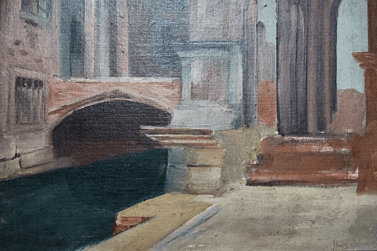Antique Original Painting Seaview, Venice, Cityview, Italy signed image 1