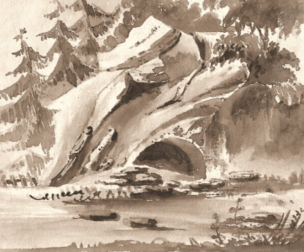 Antique Ink Original Drawing 19th century Cave, Landscape, Tree, Forest image 5