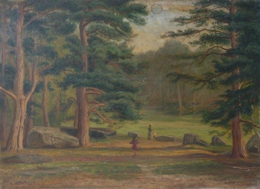 Original Painting signed, Landscape, Family, Kids,  Forest, Trees image 4