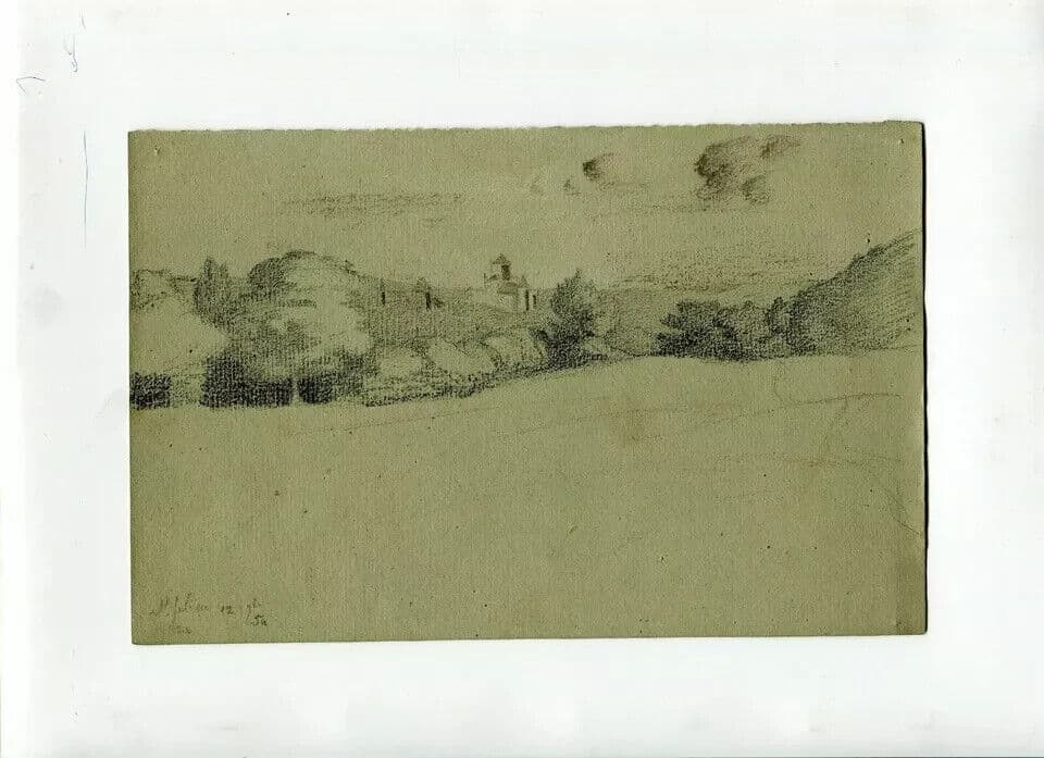 Antique Original Pencil 19th century Landscape and Forest image 6