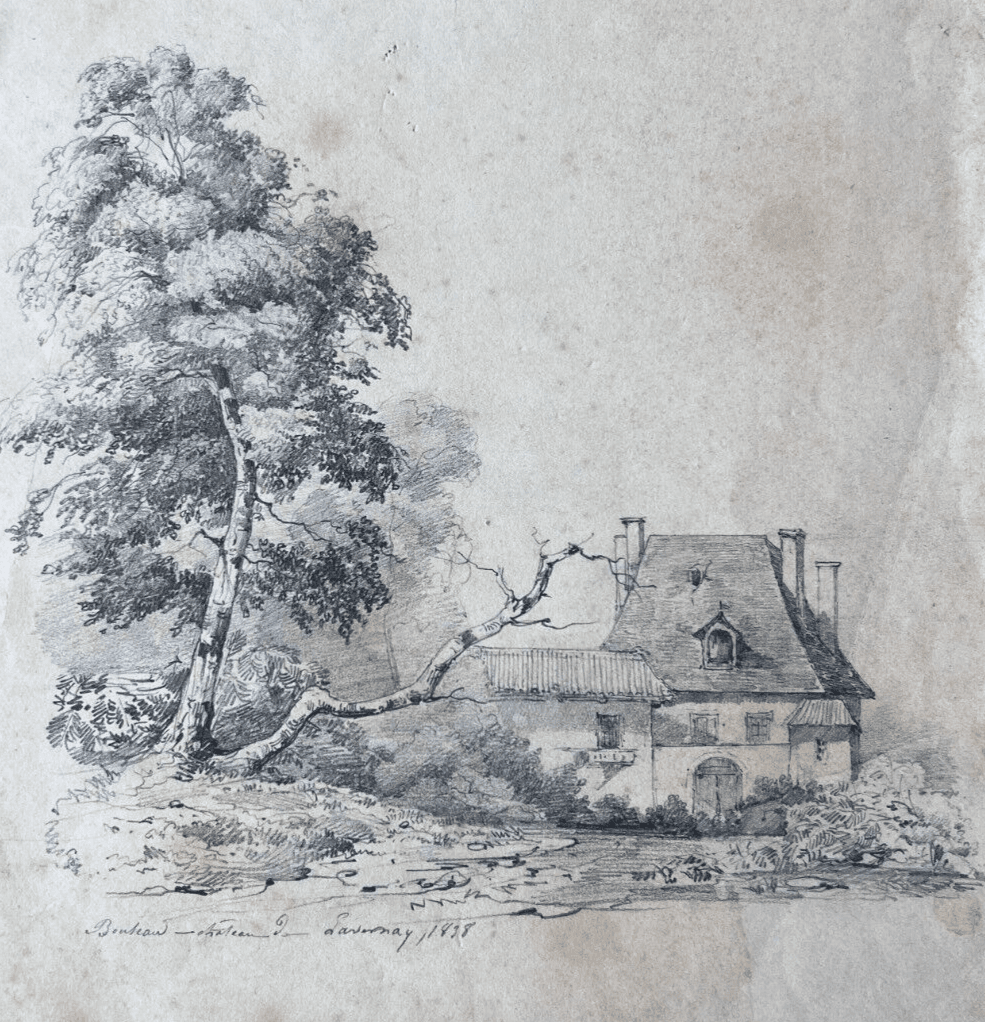 Antique Pencil Drawing 19th century Original Landscape Château de Santenay 1838 image 1