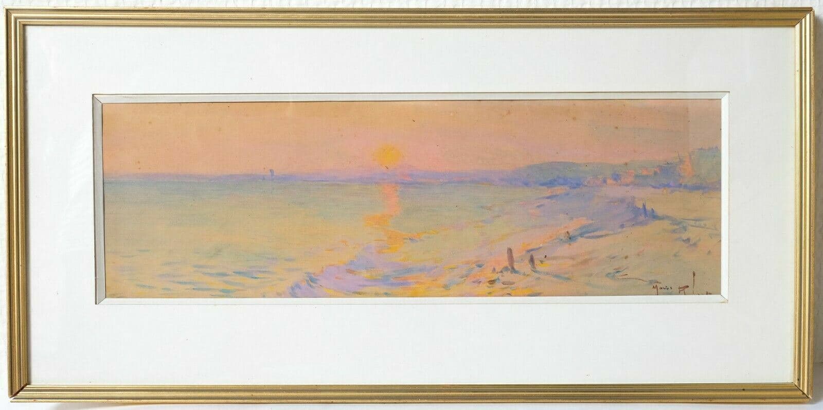 Vintage Drawing signed Marius ROBERT (1885-1966) Sunset Landscape by the Sea image 2