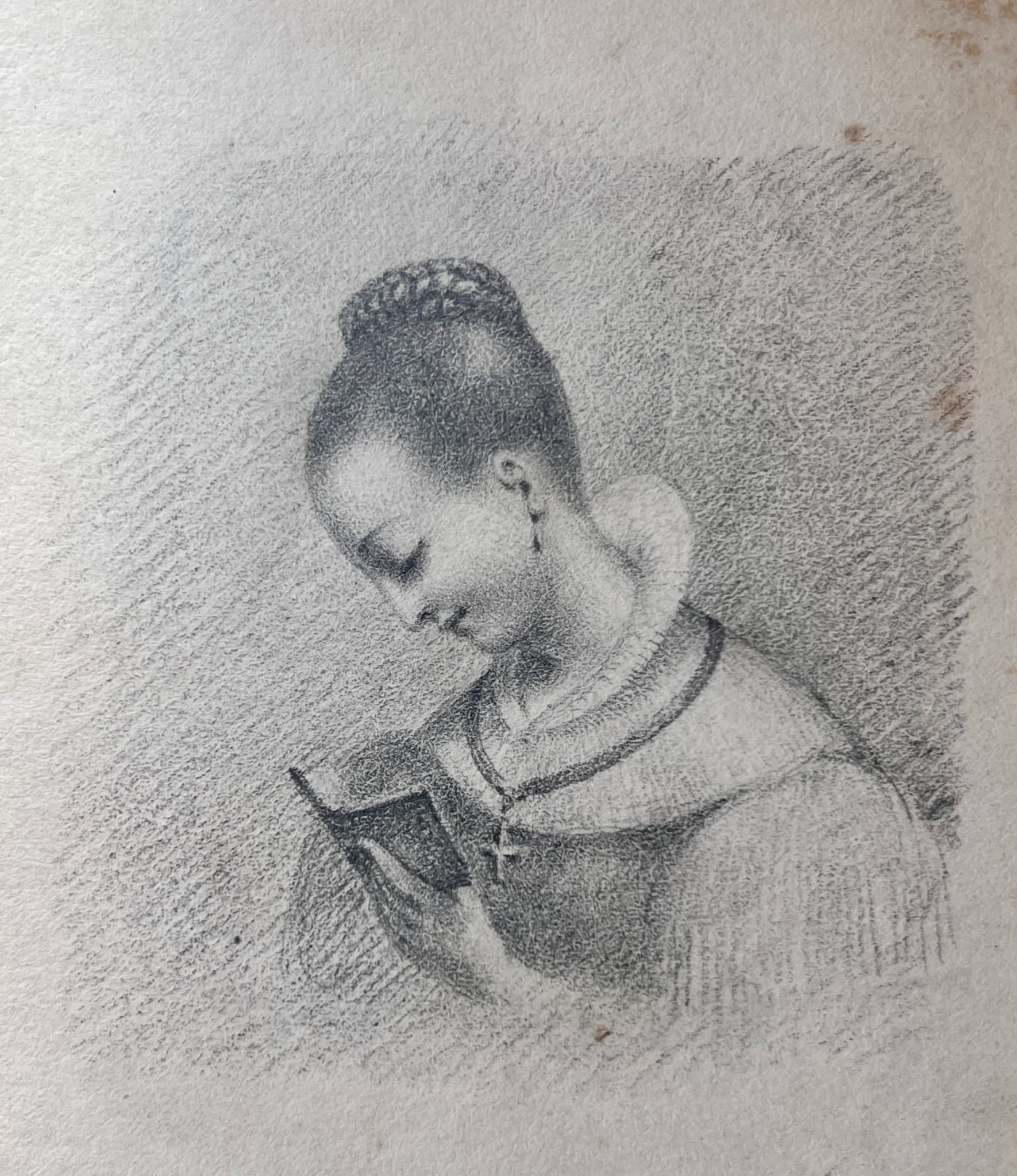 Religious Woman Reading 19th century Drawing image 1