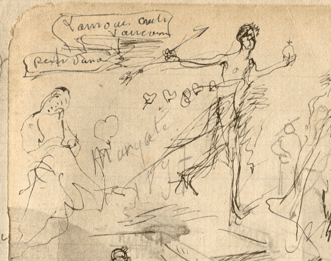 Antique Ink Drawing Original People, Multiples Sketches image 4