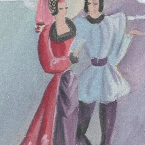 Vintage Original Drawing Portrait, Woman, Couple, Figures, Genre Scene image 3