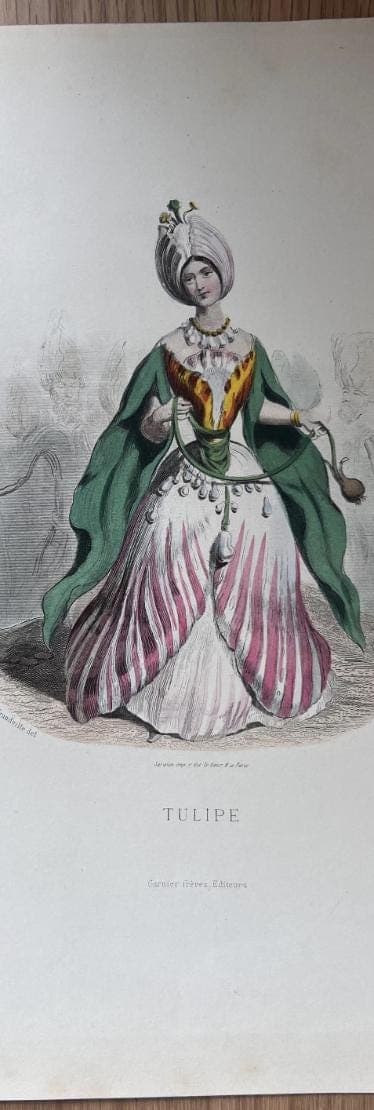 Antique Fashion Engraving - "Tulipe" Exotic Costume Print - 19th Century French image 6