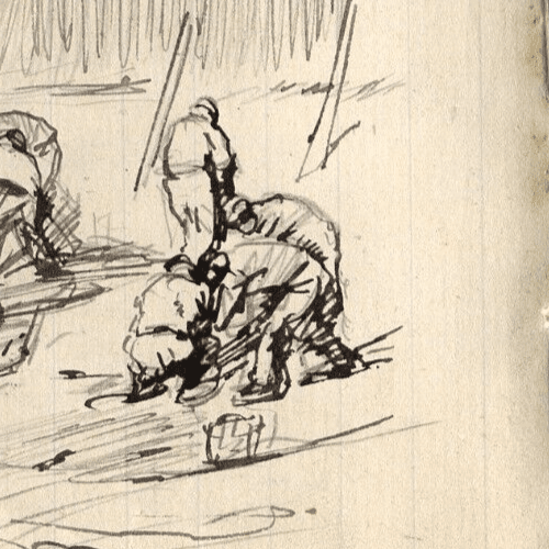 Antique Ink Original Drawing Marin Figures, People Working Artwork image 2