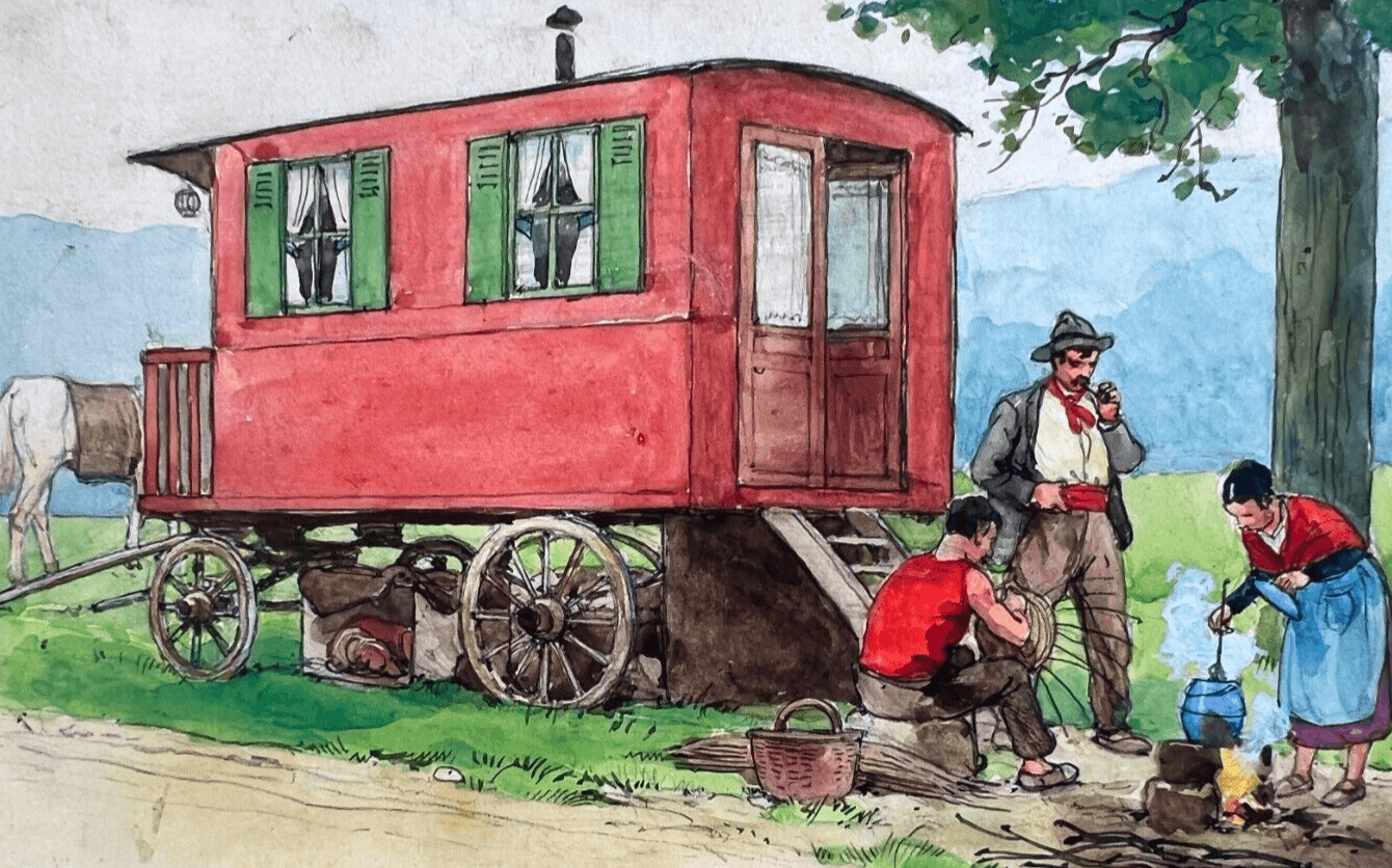 Drawing Illustration Men by a Caravan image 1