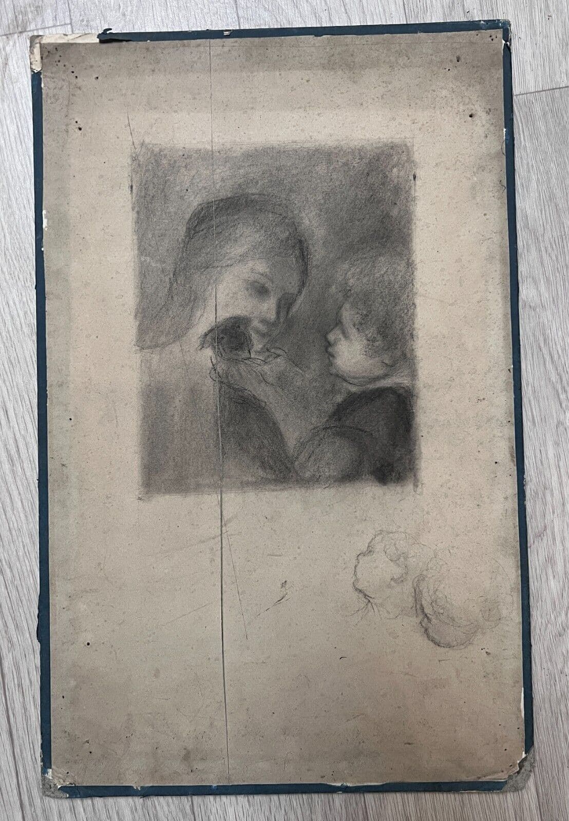 Antique Pencil Old Drawing People, Children, Figures, Dog, Family image 6