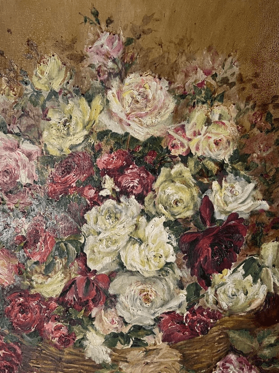 Antique Original Painting Still Life, Flowers, Floral, Roses 19th century image 3