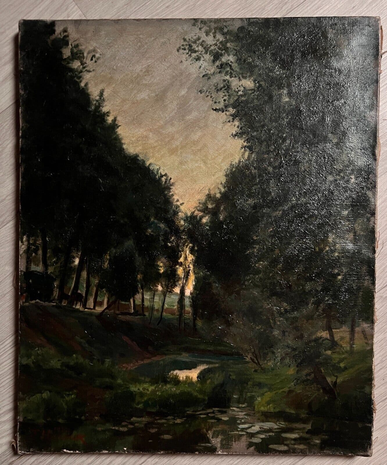 Antique Painting Original Landscape, Forest, Trees signed HAREUX image 2