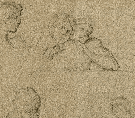 Antique Ink Drawing 19th Original Portraits Genre Scene,People Sketch Artwork image 4