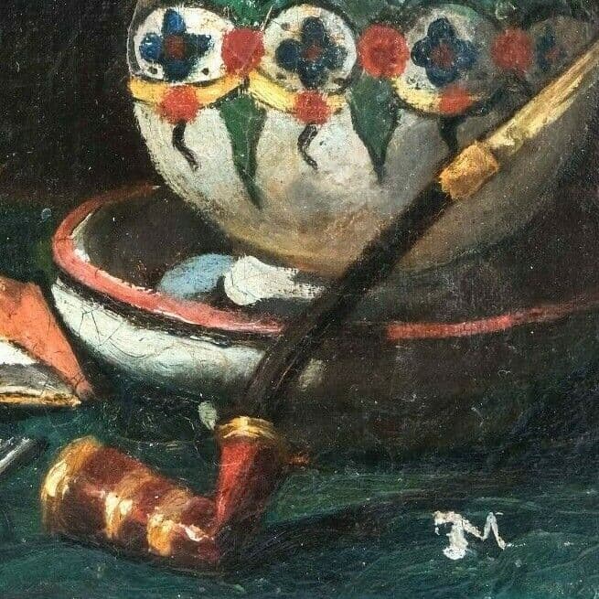 Painting Still Life Vase Pipe attr Ernest MEISSONIER image 3