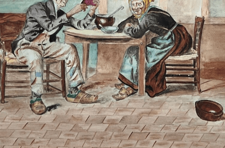 Antique Original Drawing Man, Portrait, Woman, Old People, Life Scene image 5