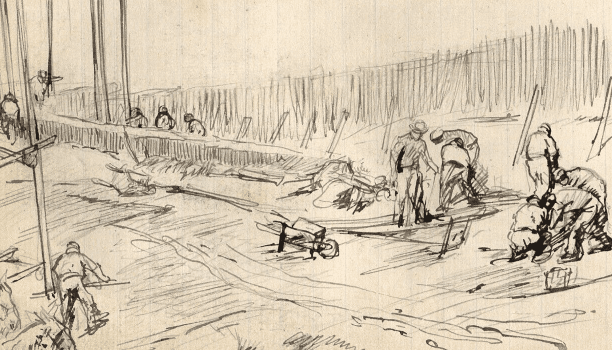 Antique Ink Original Drawing Marin Figures, People Working Artwork image 1