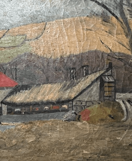 Antique Oil Painting Olivier BOURSIER (XX) Village Landscape, Trees image 2